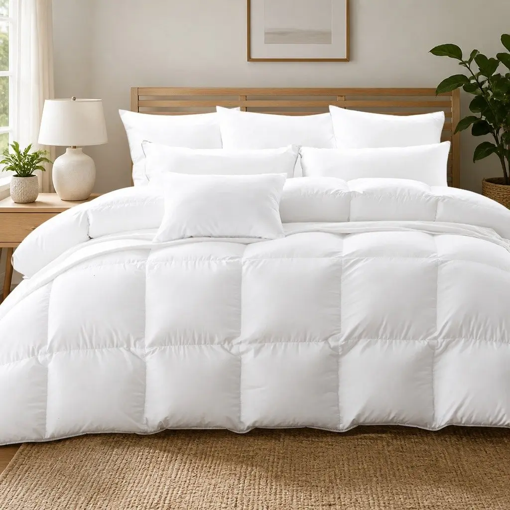 Goose Down Feather Quilt White Double 500GSM All Season Lightweight Breathable