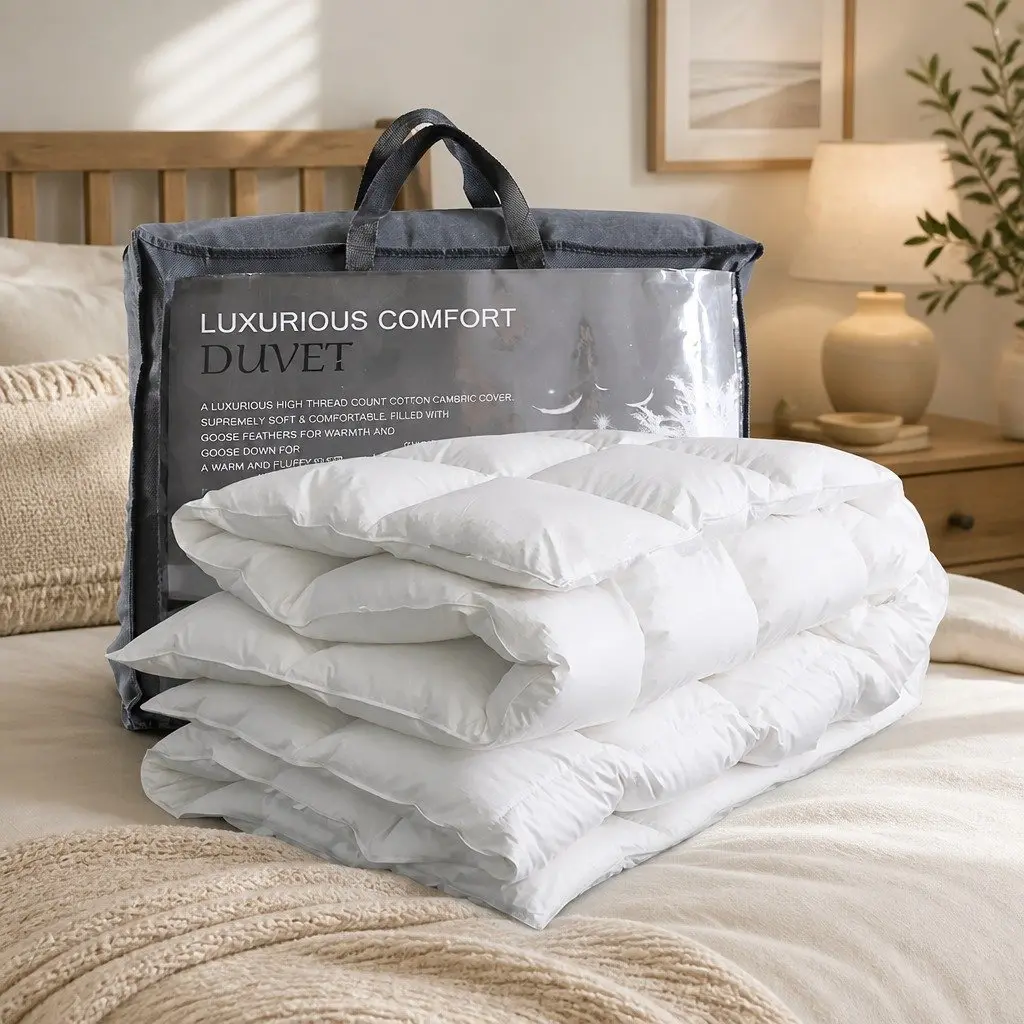 Goose Down Feather Quilt White Double 500GSM All Season Lightweight Breathable