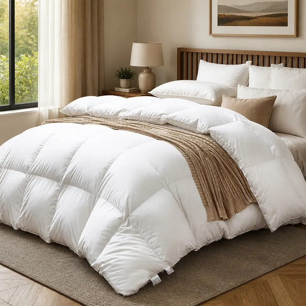 Goose Down Feather Quilt White Double 500GSM All Season Lightweight Breathable