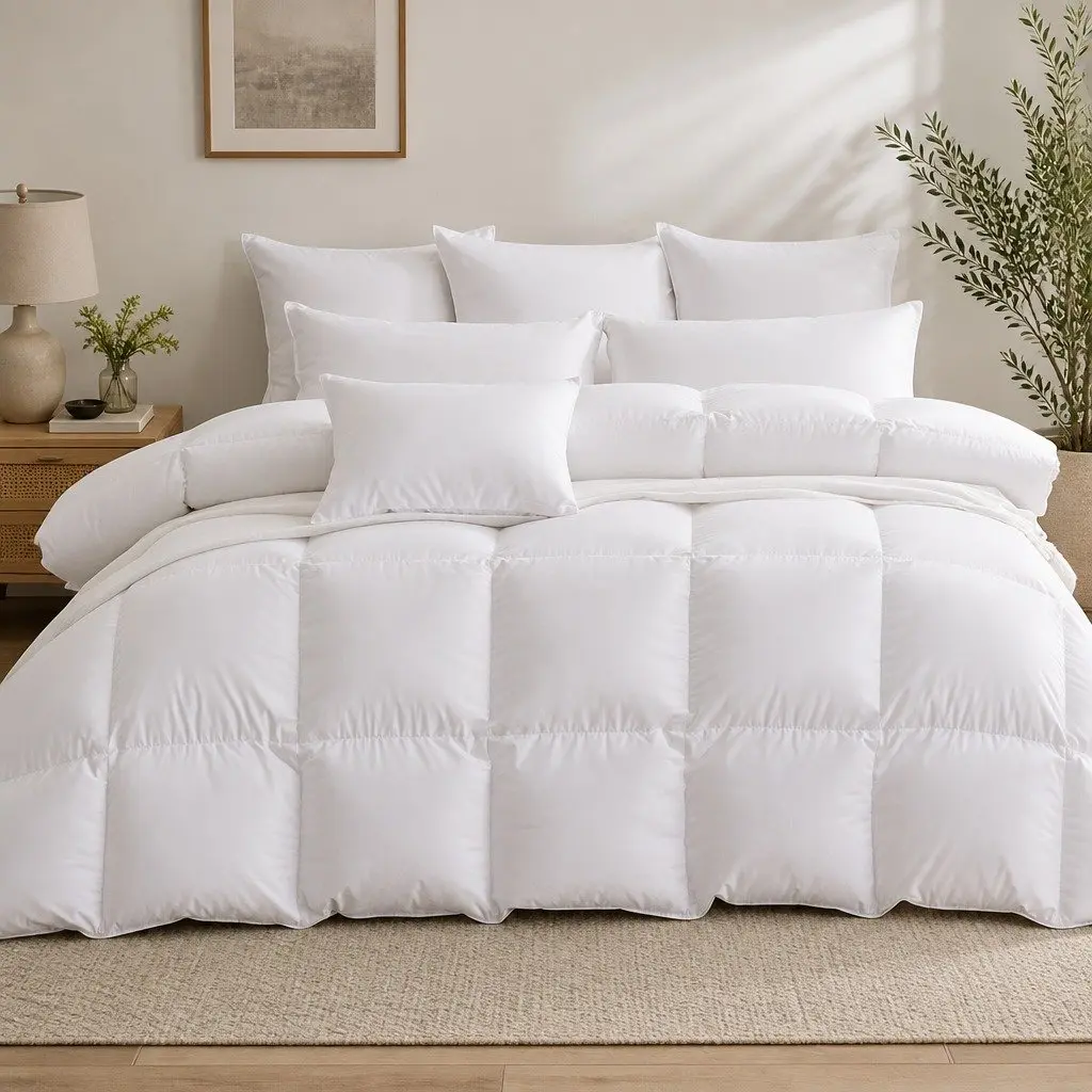 Goose Down Feather Quilt White Super King All Season Warm Bedding