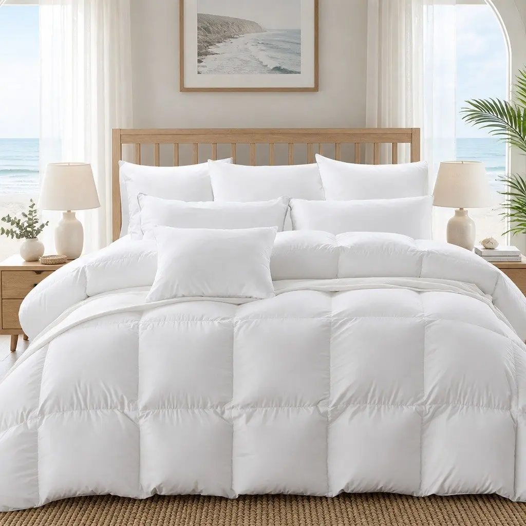 Goose Down Feather Quilt White Super King All Season Warm Bedding