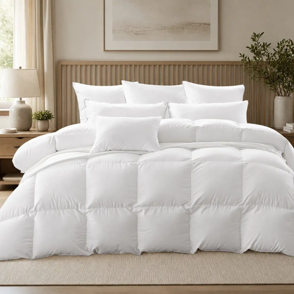 Goose Down Feather Quilt White Double 700GSM All Season Baffle Box Stitched