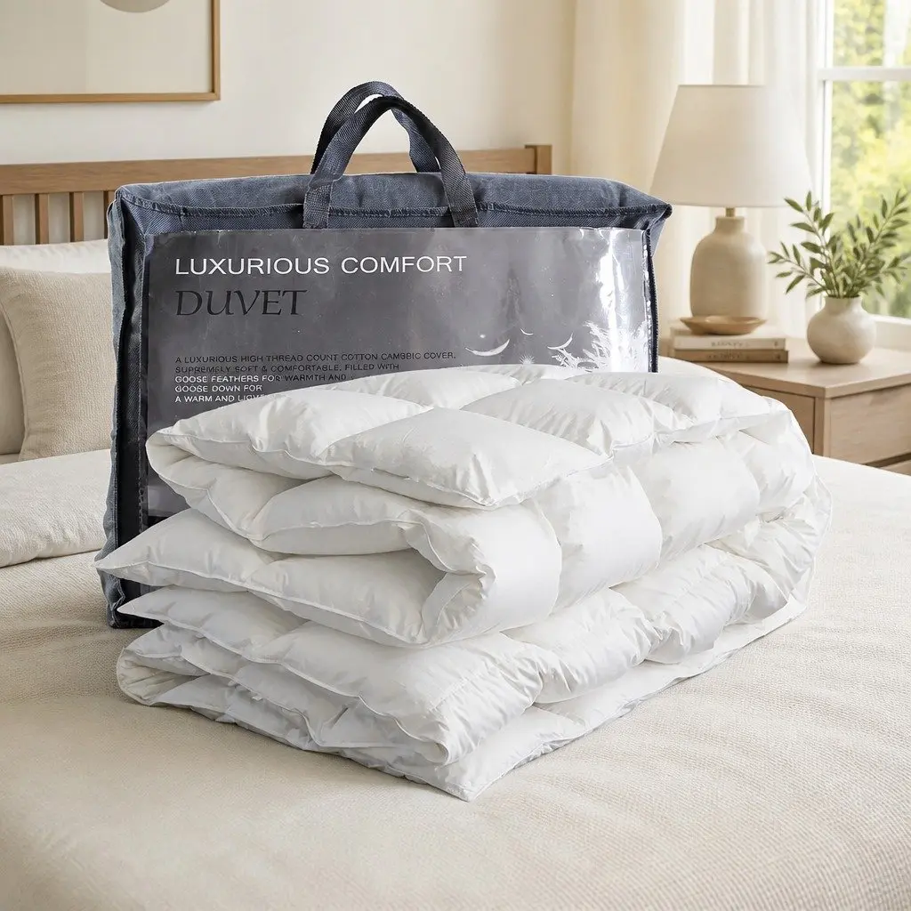 Goose Down Feather Quilt White Double 700GSM All Season Baffle Box Stitched