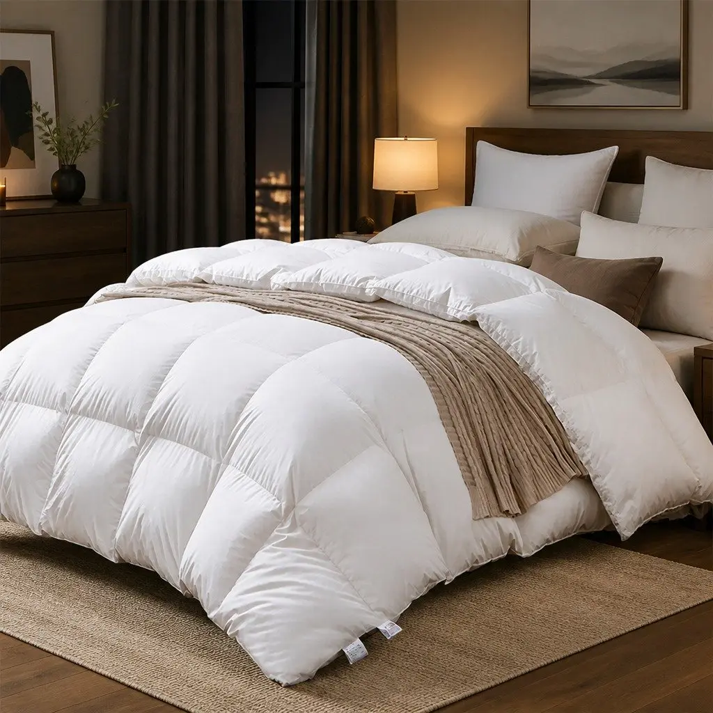 Goose Down Feather Quilt White Double 700GSM All Season Baffle Box Stitched