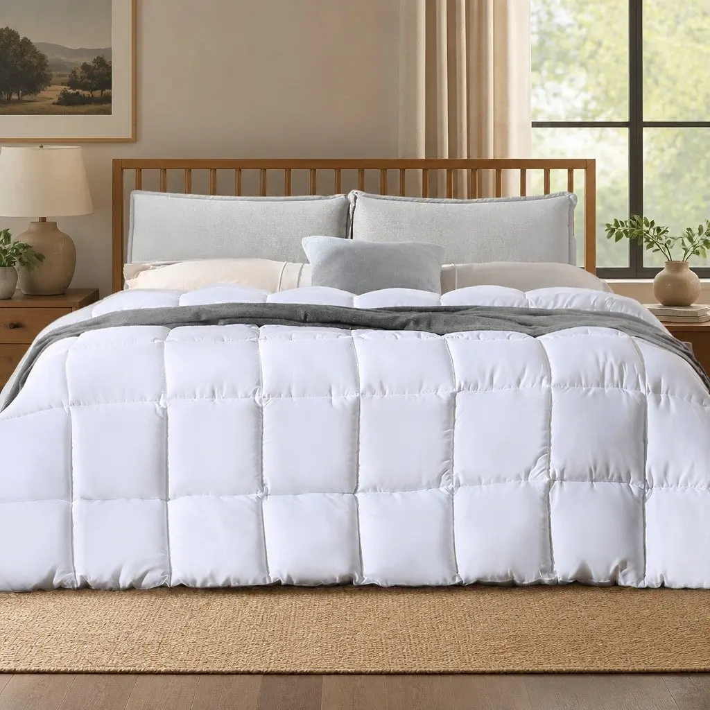 Bamboo Quilt White King Single 400GSM All Season Hypoallergenic Baffle