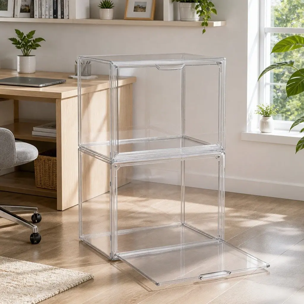 Clear Acrylic Display Case 2 Pack Stackable Storage Box Toys Collectibles