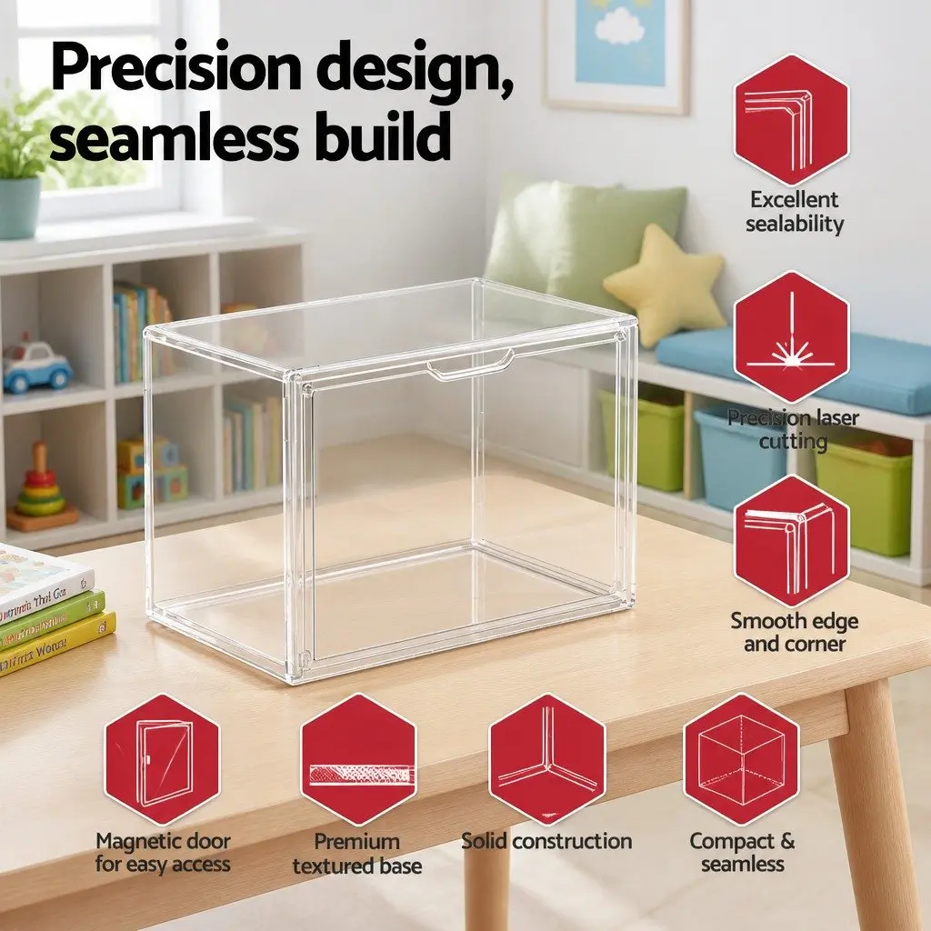 Clear Acrylic Display Case 3 Pack Stackable Toy Storage Box Magnetic Door Dust