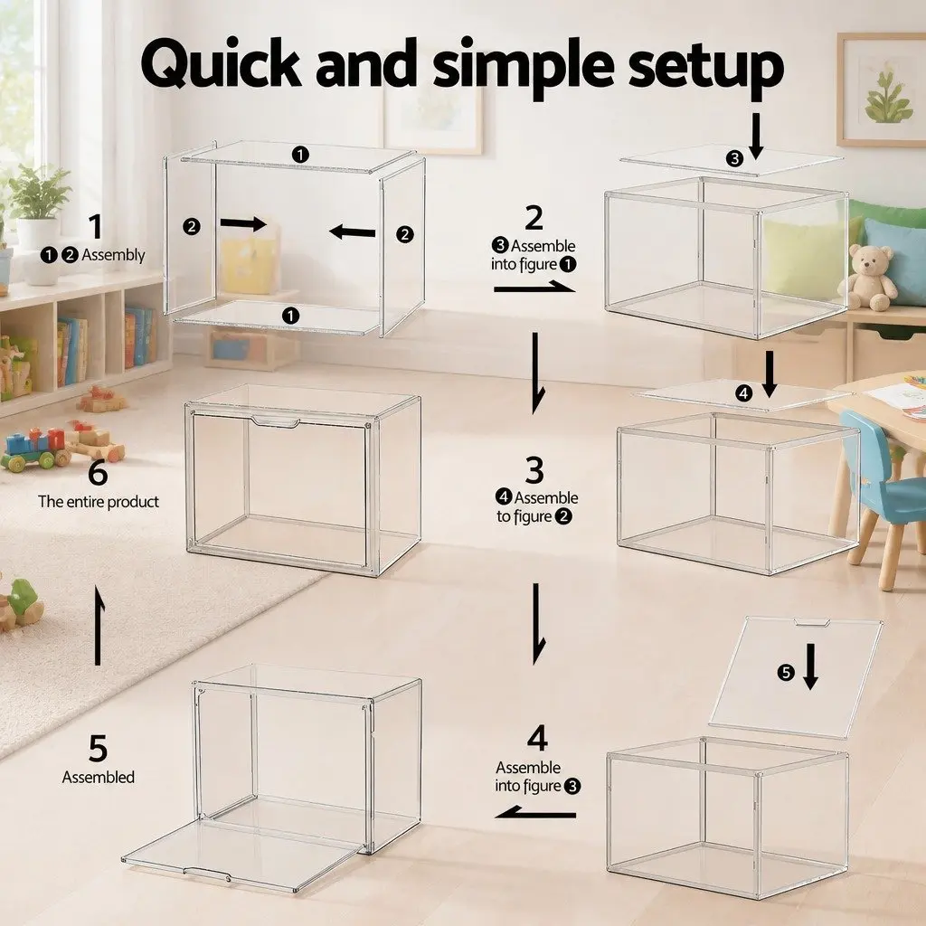 Clear Acrylic Display Case 3 Pack Stackable Toy Storage Box Magnetic Door Dust