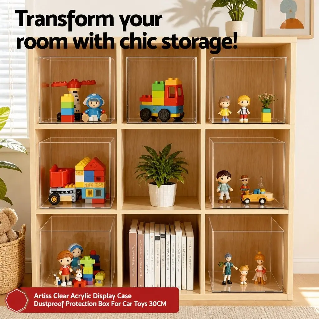 Acrylic Display Case Transparent 30x30x30cm Dustproof Protection Box for Collectibles Toys