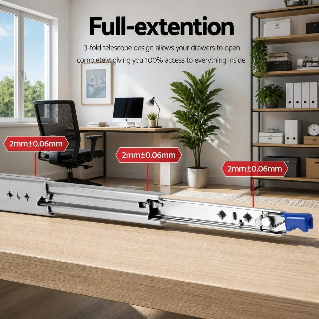 Drawer Slides Heavy Duty Full Extension Locking 750-1500mm Silver 115kg