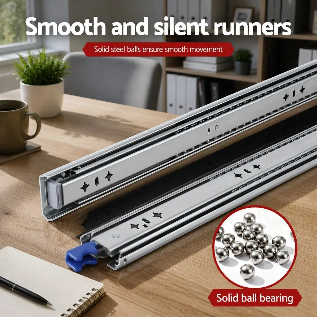 Drawer Slides Heavy Duty Full Extension Locking 750-1500mm Silver 115kg
