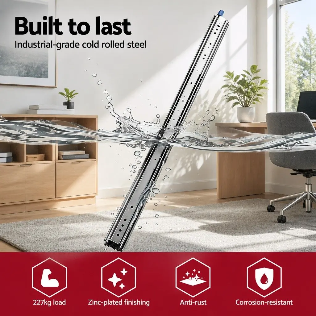 Heavy Duty Drawer Slides Silver 1804-3608mm Full Extension Locking Mechanism