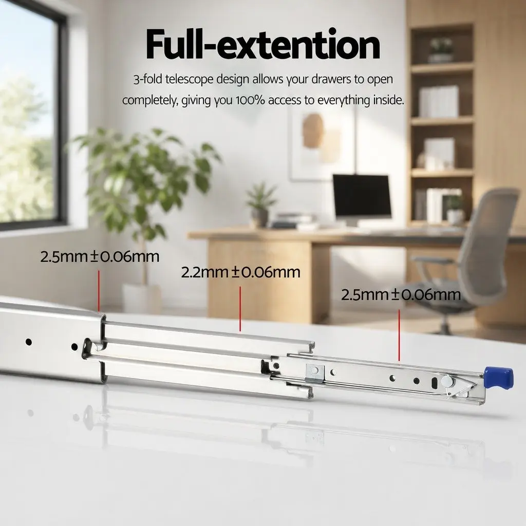 Heavy Duty Drawer Slides Silver 1804-3608mm Full Extension Locking Mechanism