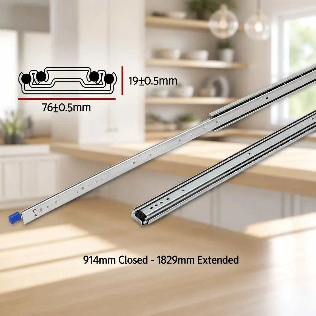 Heavy Duty Drawer Slides Silver 914-1829mm Full Extension Locking Mechanism 227kg Load Capacity