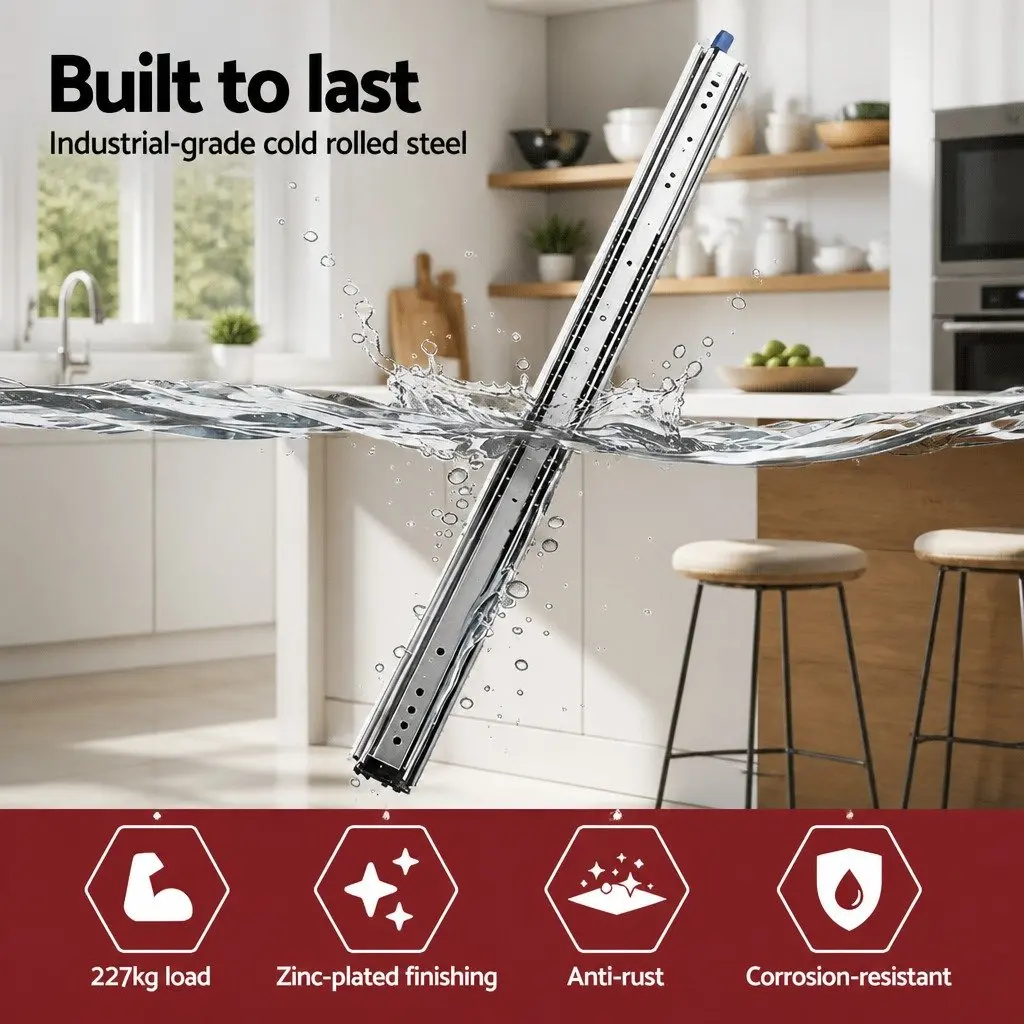 Heavy Duty Drawer Slides Silver 914-1829mm Full Extension Locking Mechanism 227kg Load Capacity