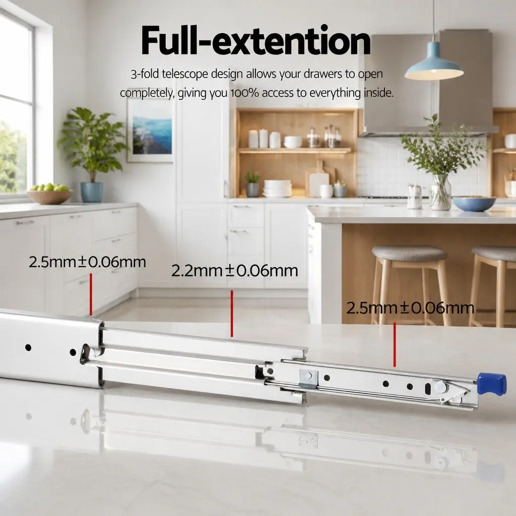 Heavy Duty Drawer Slides Silver 914-1829mm Full Extension Locking Mechanism 227kg Load Capacity