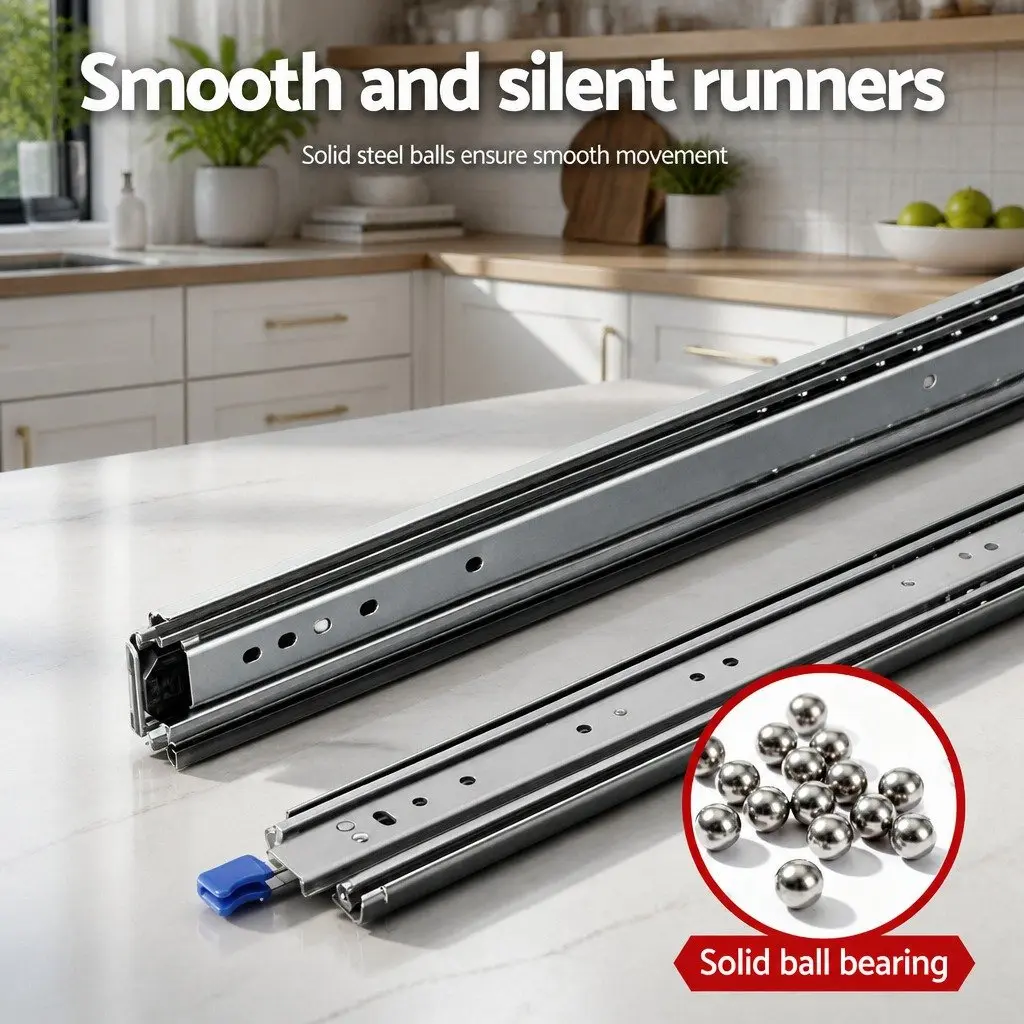 Heavy Duty Drawer Slides Silver 914-1829mm Full Extension Locking Mechanism 227kg Load Capacity