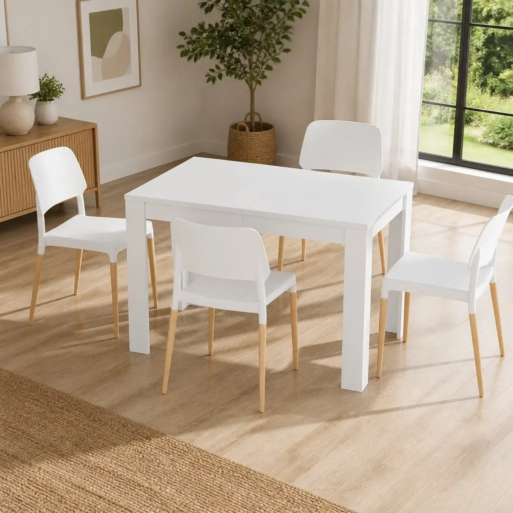 White Dining Table with 4 Stackable Chairs