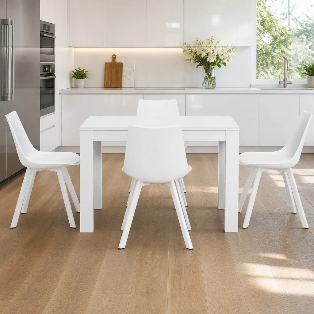Dining Table and 4 Chairs Set Rectangle White Kitchen Dining Room Furniture