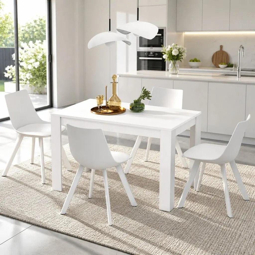 Dining Table and 4 Chairs Set Rectangle White Kitchen Dining Room Furniture