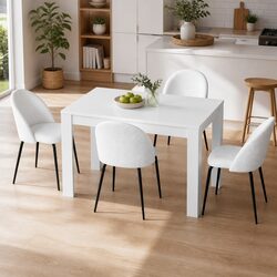 Concise 5 Piece Dining Table Set with Sherpa Upholstered Chairs