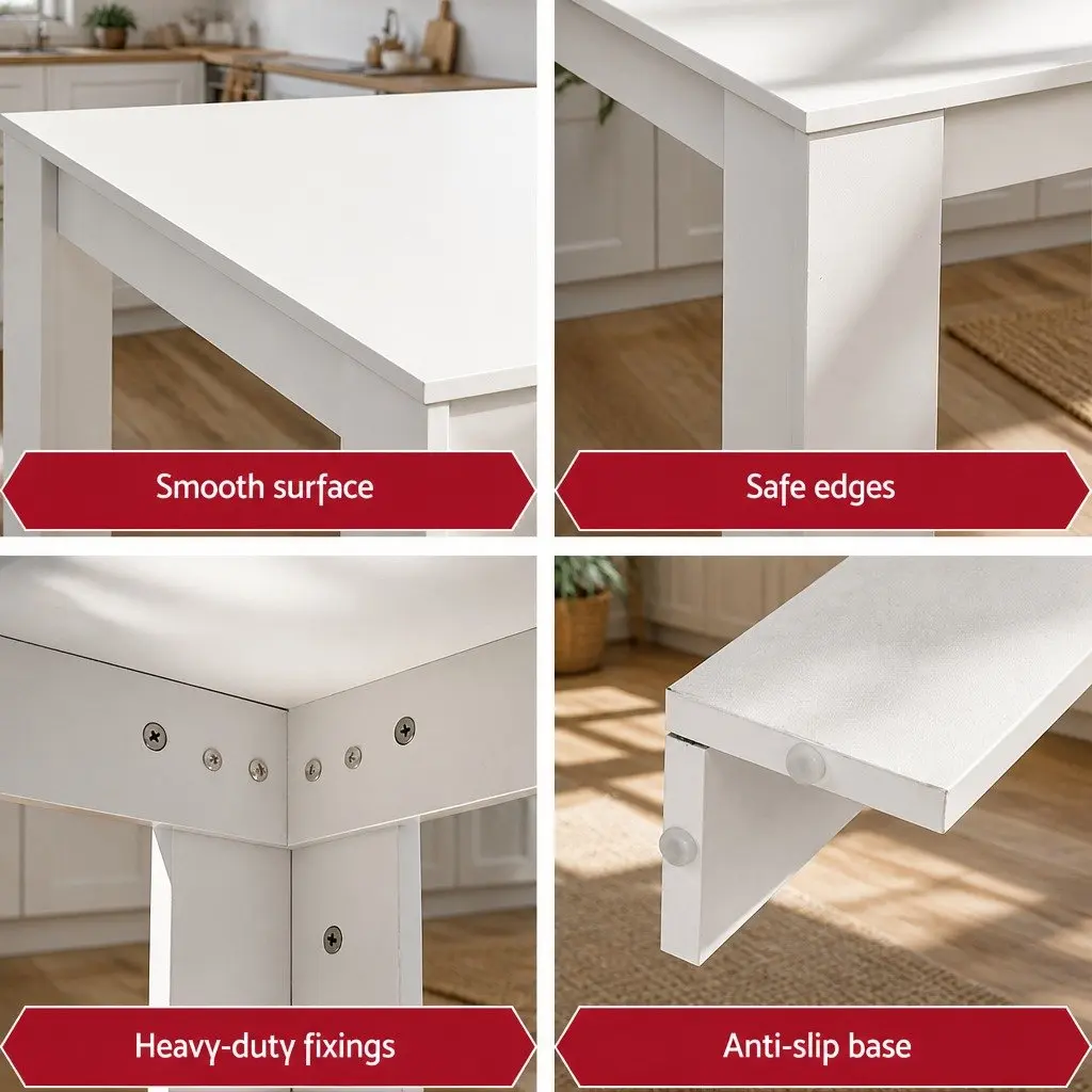 Dining Table and 4 Chairs Set White Sherpa Fabric Kitchen Dining Room Furniture