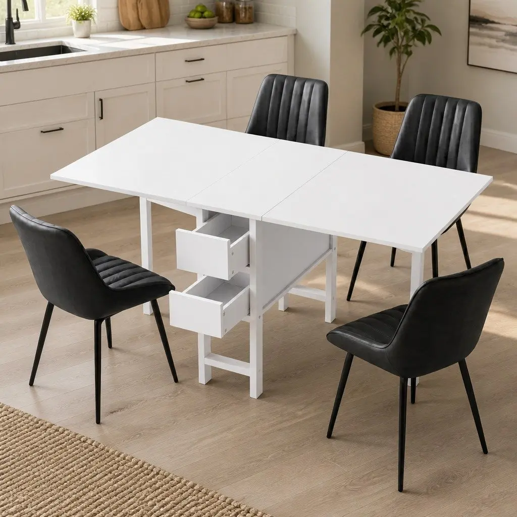 Dining Set 5pcs Foldable Table Chairs Gateleg Kitchen Furniture Black White