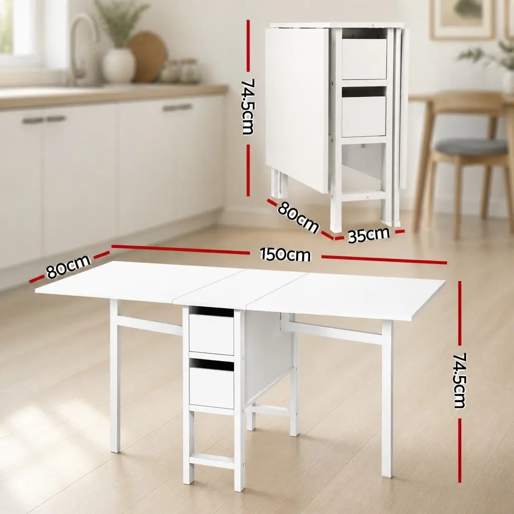 Dining Set Black White 5 Piece Foldable Table Chairs Gateleg Kitchen Furniture