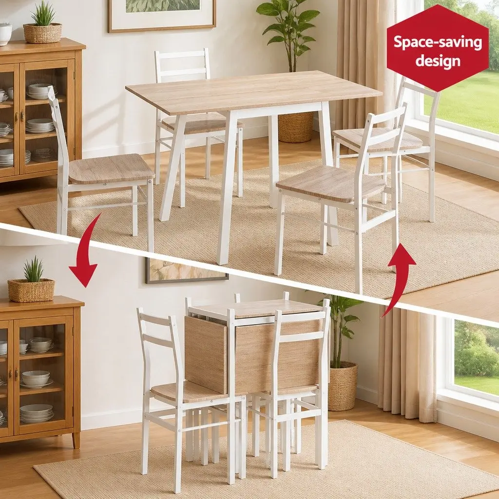 Dining Table and Chairs Set 5pcs Foldable Kitchen Furniture Space-Saving Compact