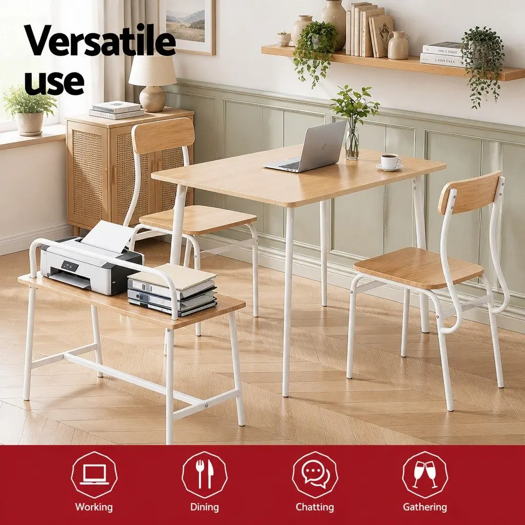 Dining Table and Chairs Set of 4 with Bench Kitchen Furniture Natural Wood