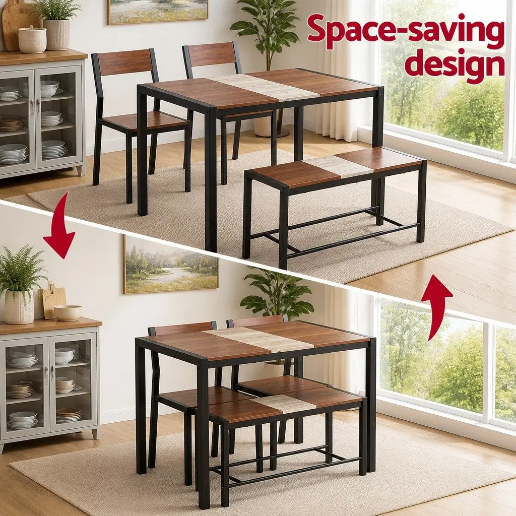 Dining Table and Chairs Set of 4 with Bench Kitchen Furniture Space-Saving