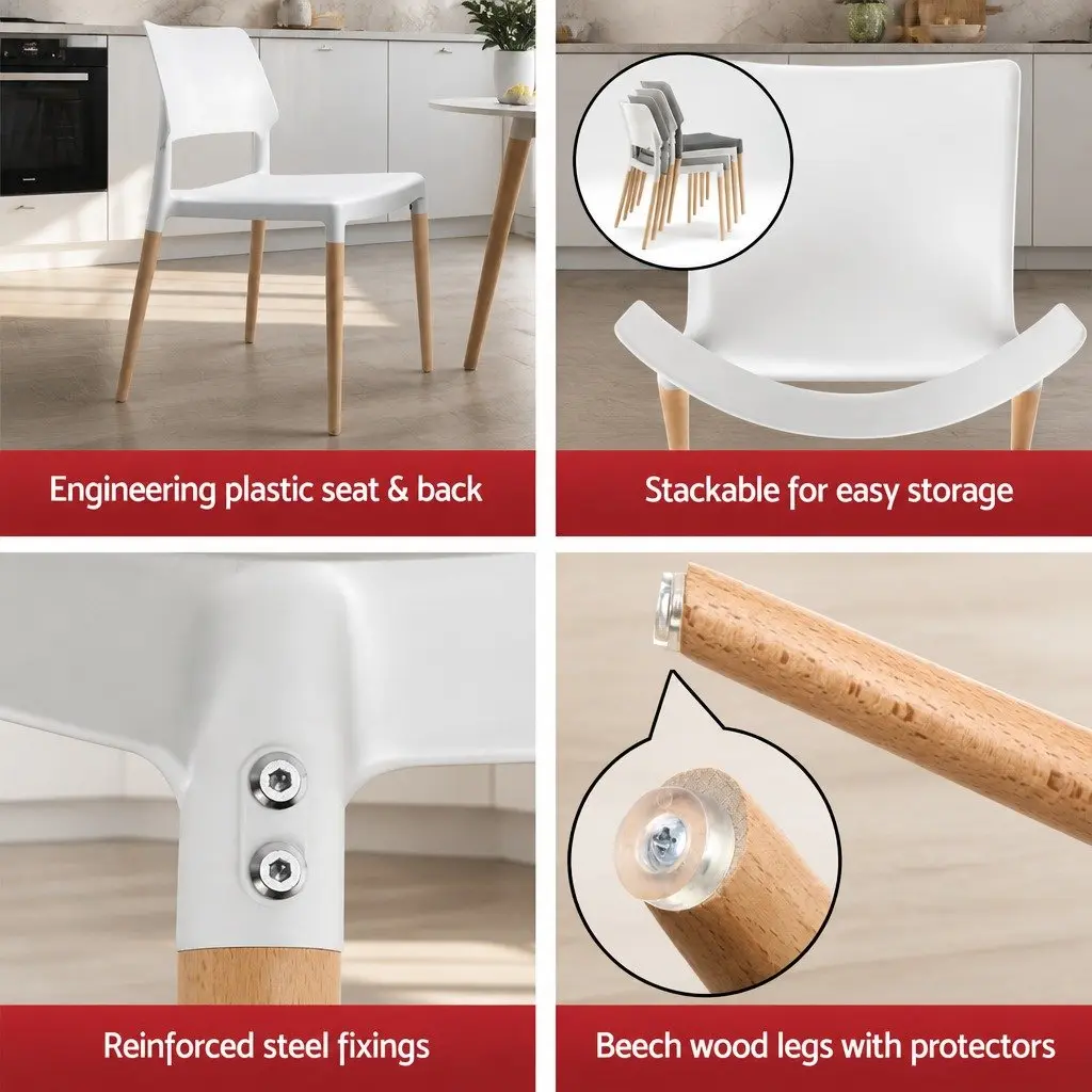 Dining Set White Round Table 100cm with 4 Chairs Beech Wood Legs Kitchen Furniture