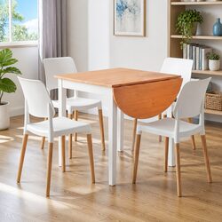 Dining Table and Chairs Set Drop-Leaf 75-110cm 4 Seater Kitchen Apartment White