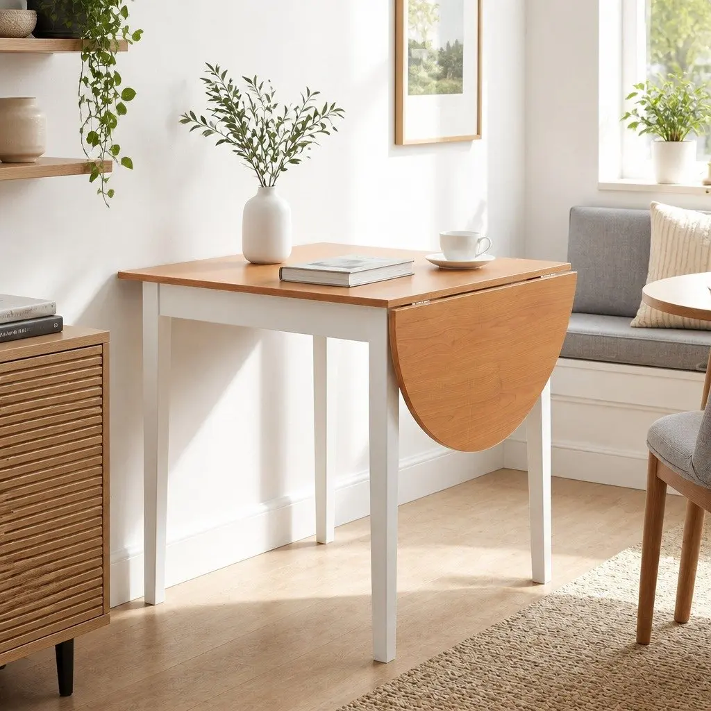 Dining Table and Chairs Set Drop-Leaf 75-110cm 4 Seater Kitchen Apartment White