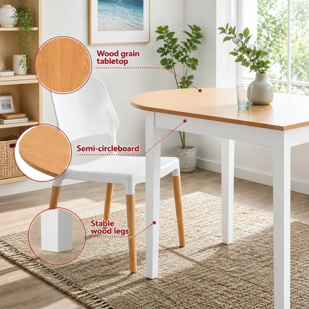 Dining Table and Chairs Set Drop-Leaf 75-110cm 4 Seater Kitchen Apartment White