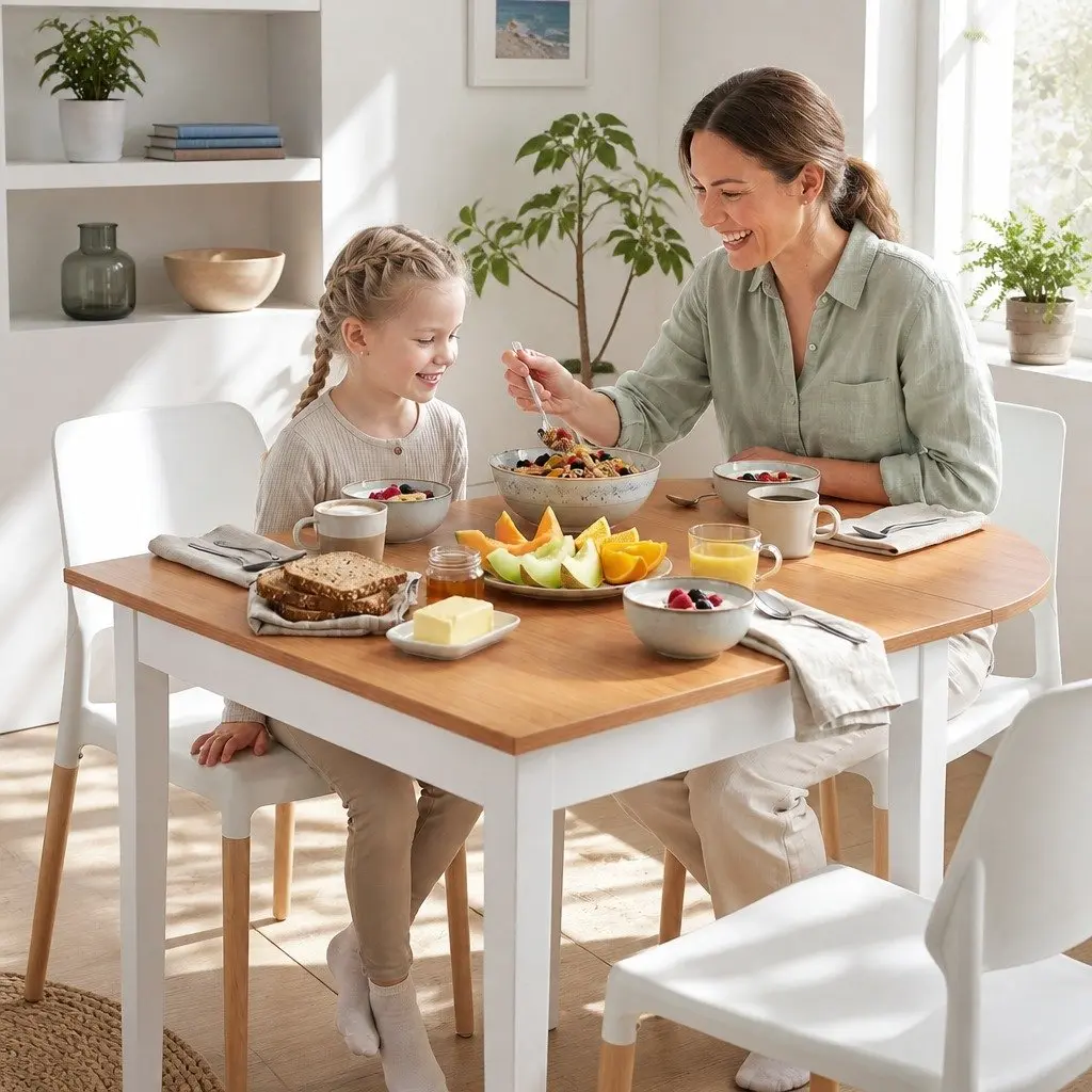 Dining Table and Chairs Set Drop-Leaf 75-110cm 4 Seater Kitchen Apartment White