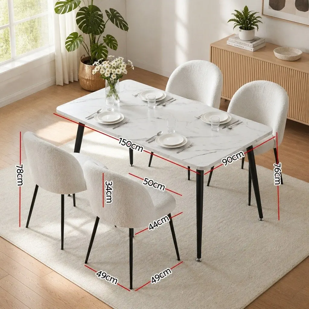 Dining Set White Marble Effect 5 Piece Kitchen Furniture Easy to Clean