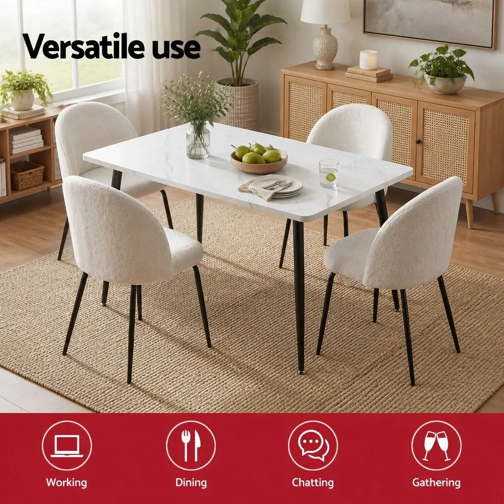 Dining Set White Marble Effect 5 Piece Kitchen Furniture Easy to Clean