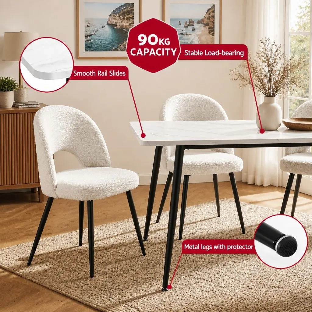 Dining Set Marble Effect White Grey 5 Piece Sturdy Table with Upholstered Chairs