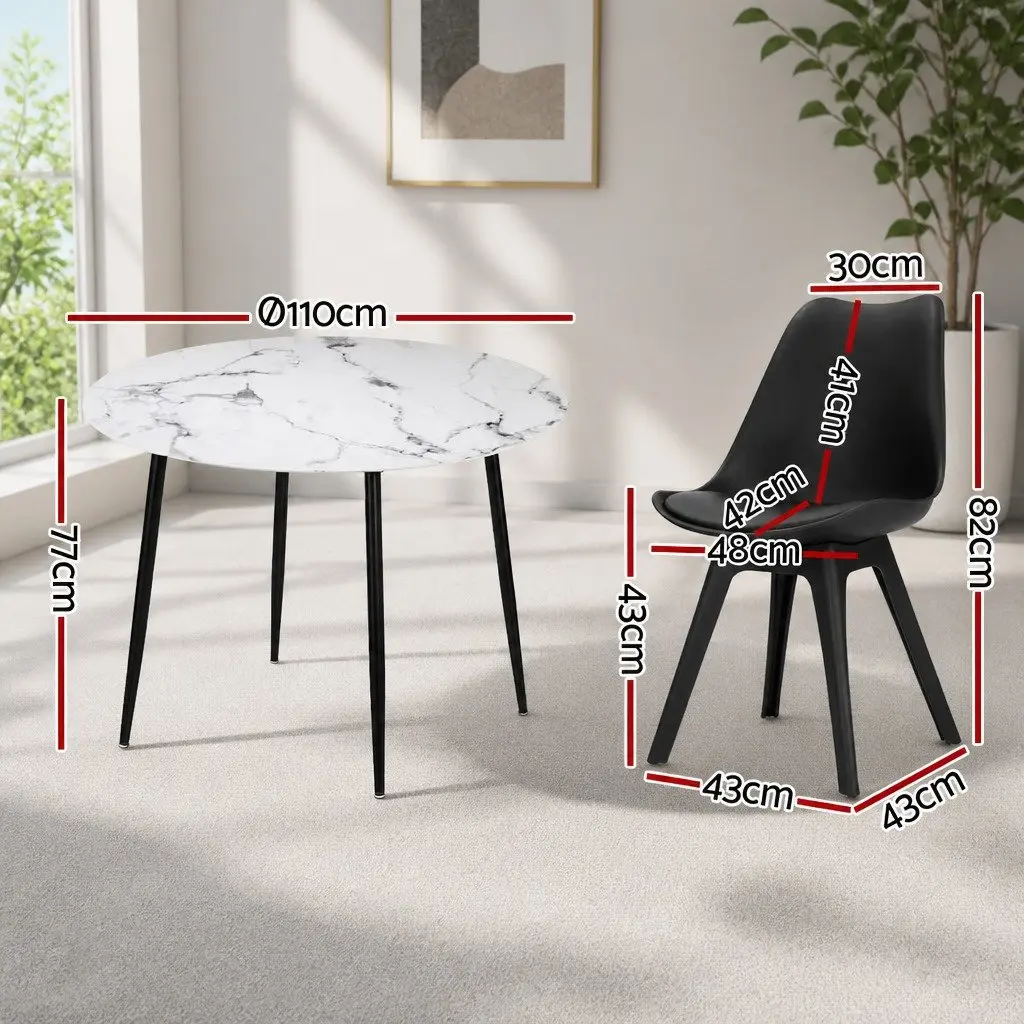 Dining Set Black White Round Marble 4 Chairs Industrial Style Modern