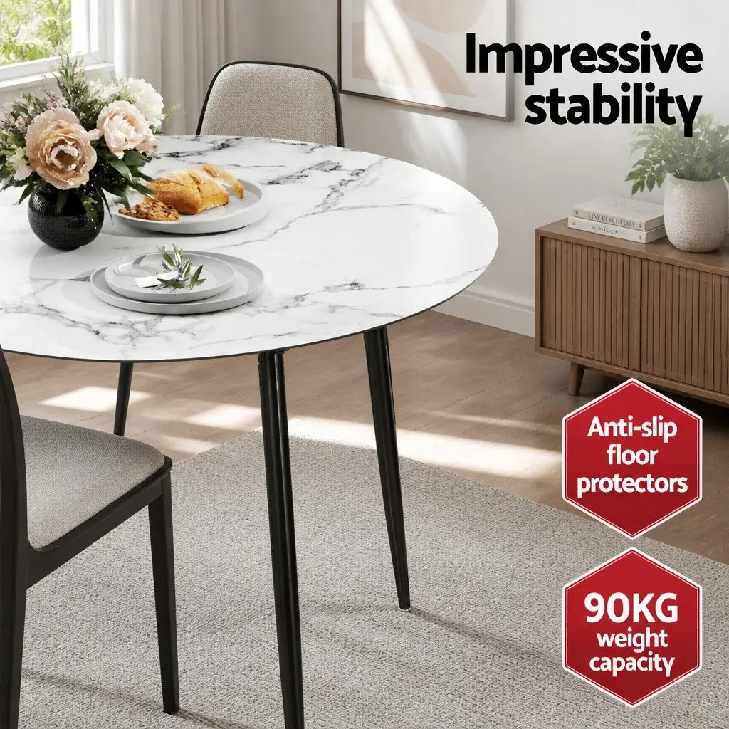 Dining Set Black White Round Marble 4 Chairs Industrial Style Modern