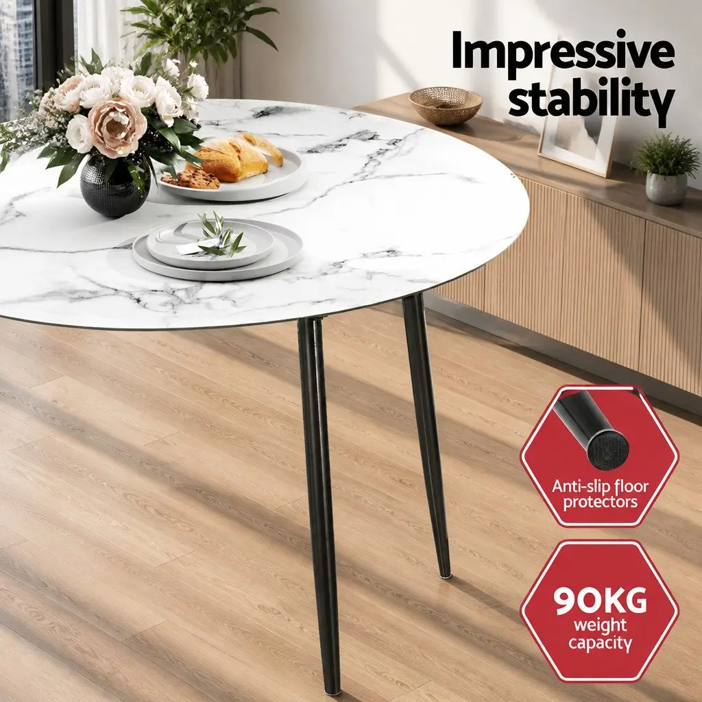 Dining Table and 4 Chairs Set Round Marble Grey Industrial Modern Furniture