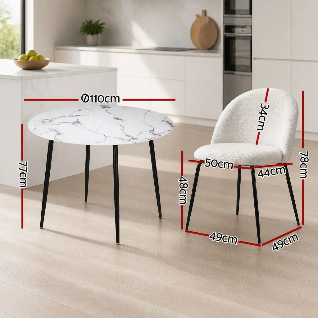 Dining Table and 4 Chairs Set Round Marble White Modern Kitchen Furniture