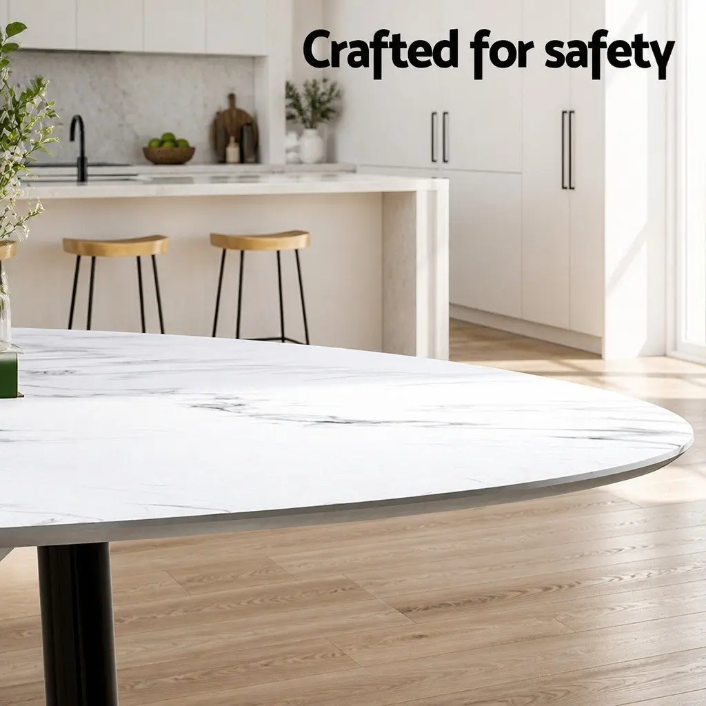 Dining Table and 4 Chairs Set Round Marble White Modern Kitchen Furniture