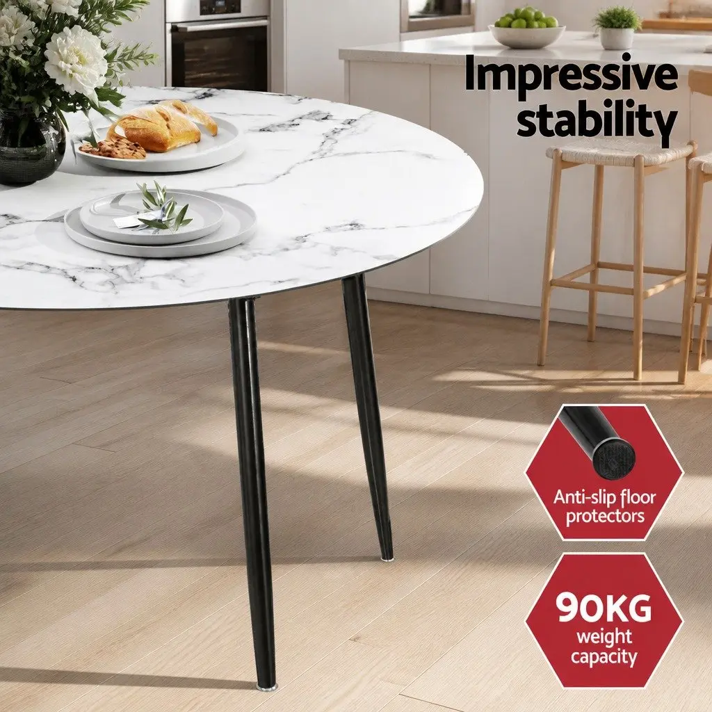 Dining Table and 4 Chairs Set Round Marble White Modern Kitchen Furniture