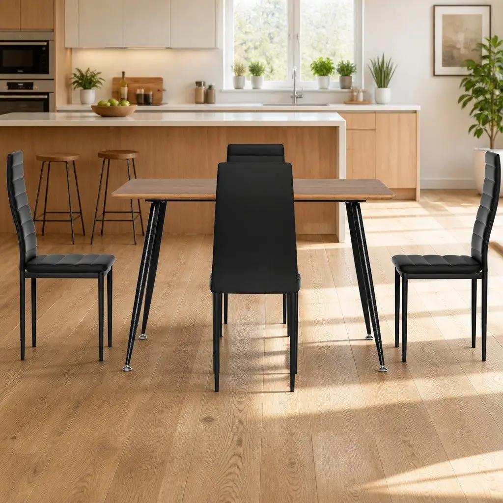 Dining Set Oak 120x80cm Industrial Style Metal Legs 4 Chairs with Cushioned Seats