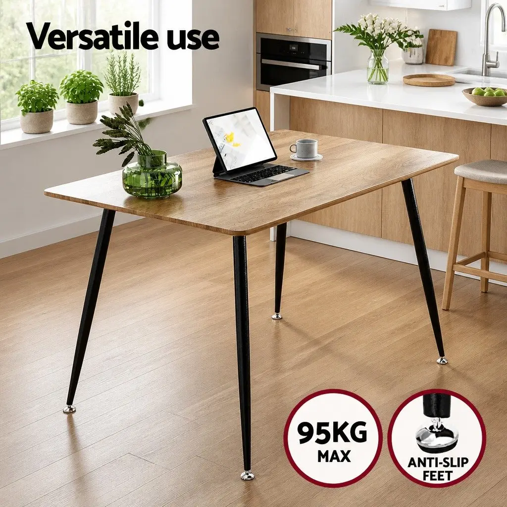 Dining Set Oak 120x80cm Industrial Style Metal Legs 4 Chairs with Cushioned Seats