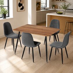 Dining Table and 4 Chairs Set Industrial Style MDF Tabletop Metal Legs Grey Oak