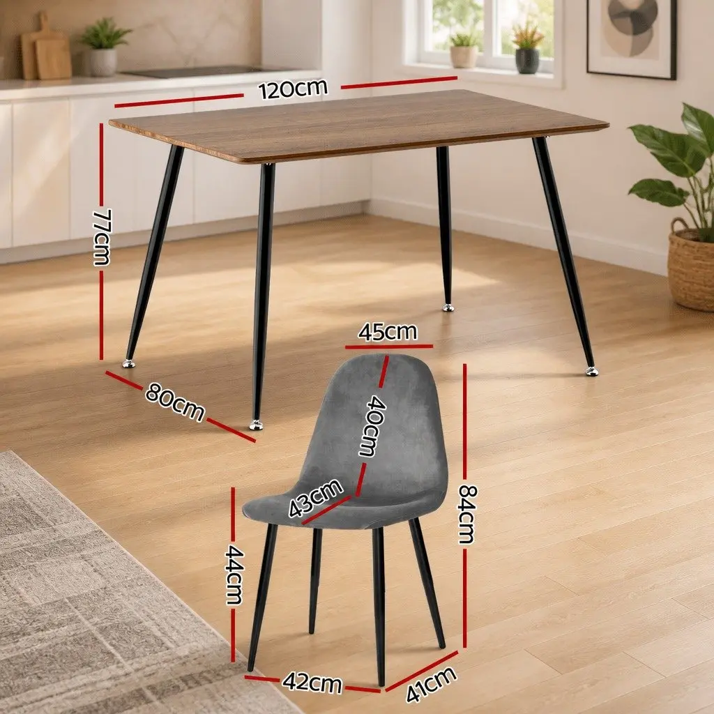 Dining Set Grey Oak 5 Piece Industrial Style MDF Tabletop Metal Legs