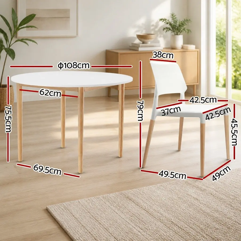 Dining Set White Round Table 4 Chairs Easy Assembly